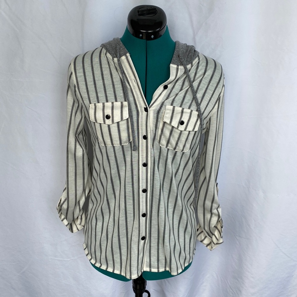 Triuhuology white and grey button up hoodie